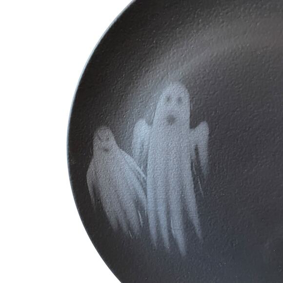 Halloween Ghost Dinner Plates 10.5in Matte Black Set of 4 Made in Brazil New - Picture 5 of 14